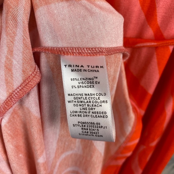 Trina Turk Printed Jersey Maxi Dress in Orange Pink Floral Print Size Medium. - Picture 11 of 15